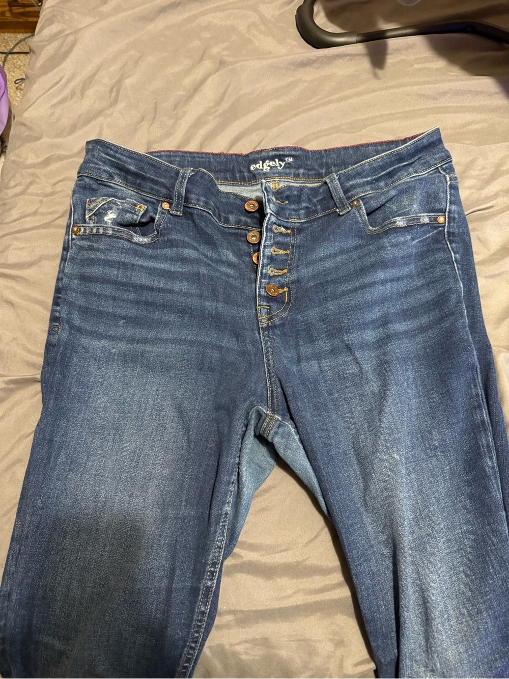 edgely Women’s Dark Blue Boot Cut Jeans with Button Fly